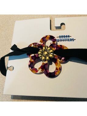 Urban Outfitters ribbon necklace or Floral Hair Accessory - Black and Gold